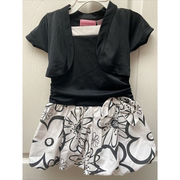 h  ELLEMENNO black floral bubble hem dress 2T - Picture 1 of 2